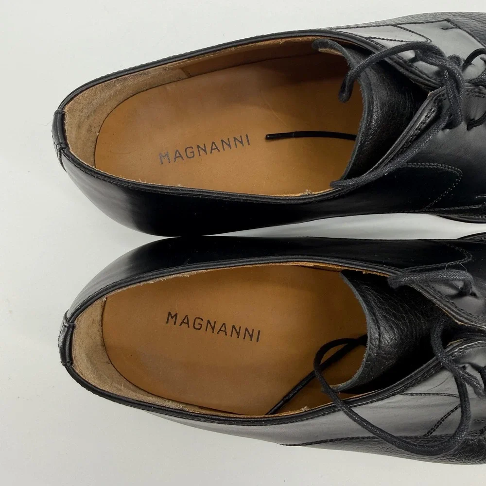 Magnanni Daniel Cap Toe Derby Black Leather Dress Shoes 13316 Mens 10.5 M Spain
